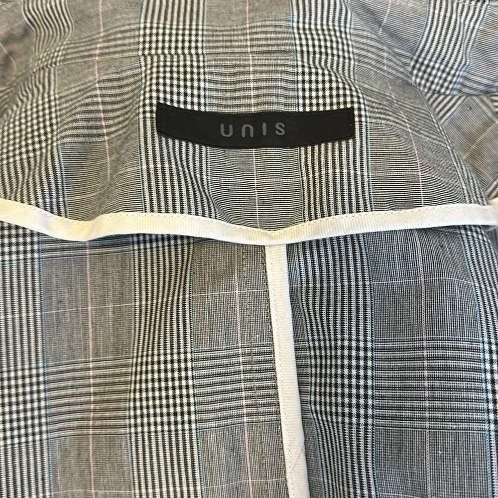 UNIS Grey Plaid Trench Coat Sz44